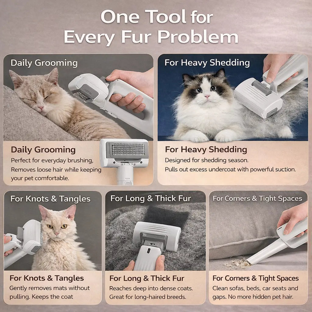 Revolutionary Cordless Pet Grooming Vacuum Brush - Effortless Hair Removal with 3 Adjustable Combs and Whisper-Quiet Suction!