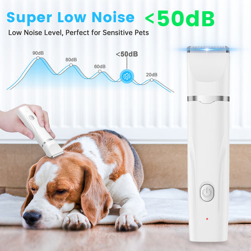 4 in 1 Dog Clippers, Low Noise Pets Hair Clipper Grooming Kit, Cordless Dog Paw Trimmers Rechargeable Quiet Nail Grinder Shaver for Dogs Cats Trimming Hair around Paws Eyes Ears Face Rump