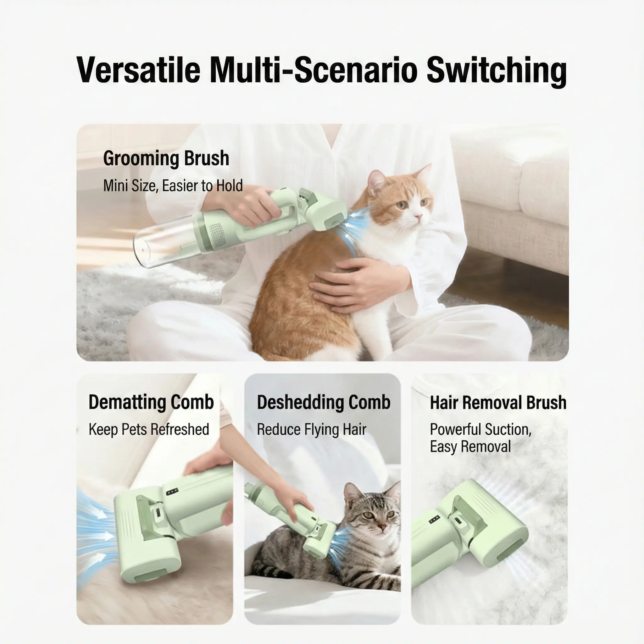 Cordless Pet Grooming Vacuum Kit for Dogs & Cats – 4-in-1 Deshedding Brush with Powerful Hair Suction | Quiet Pet Grooming Vacuum Cleaner | Removes Loose Fur, Mats & Pet Hair
