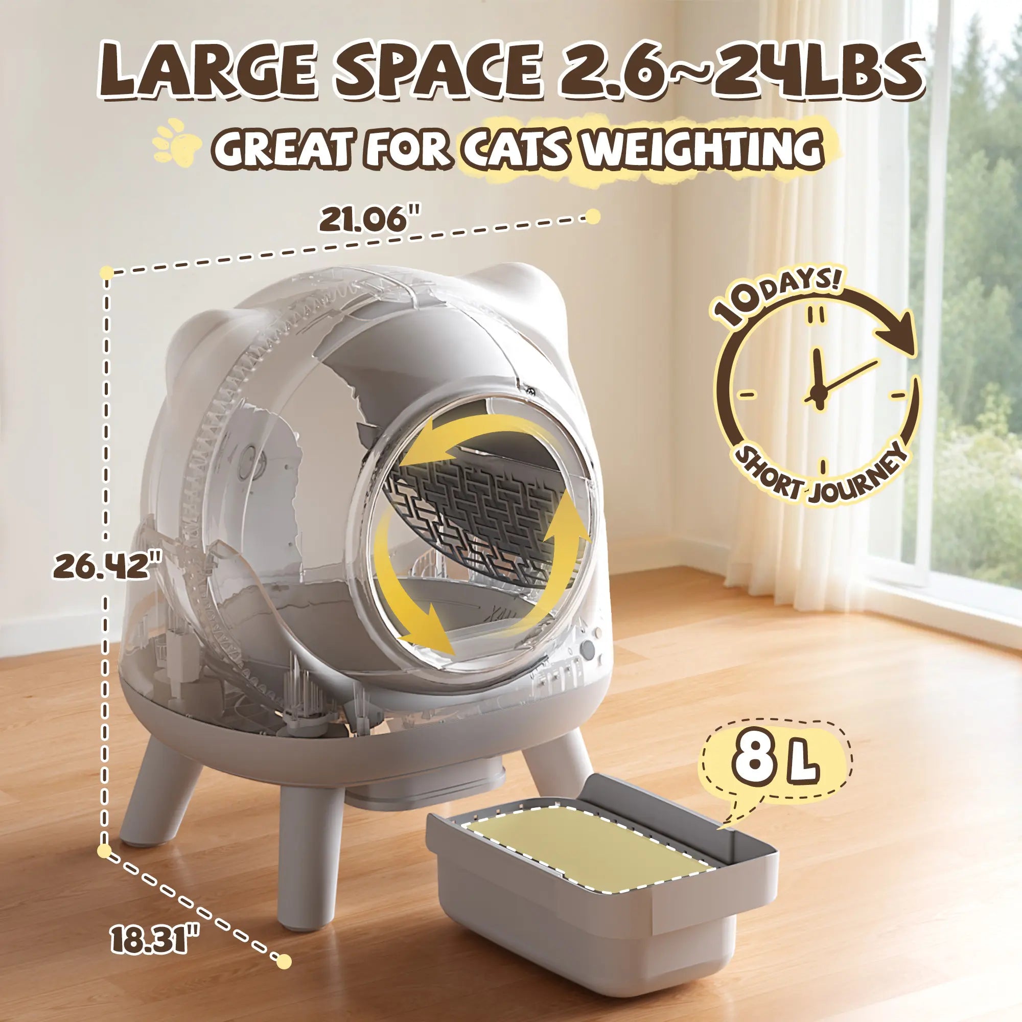 Warcat Self Cleaning Litter Box Large Capacity Automatic Litter Box with App Control via 2.4G Wifi, Safety Sensors for Cats Low Noise Electric Litter Robot