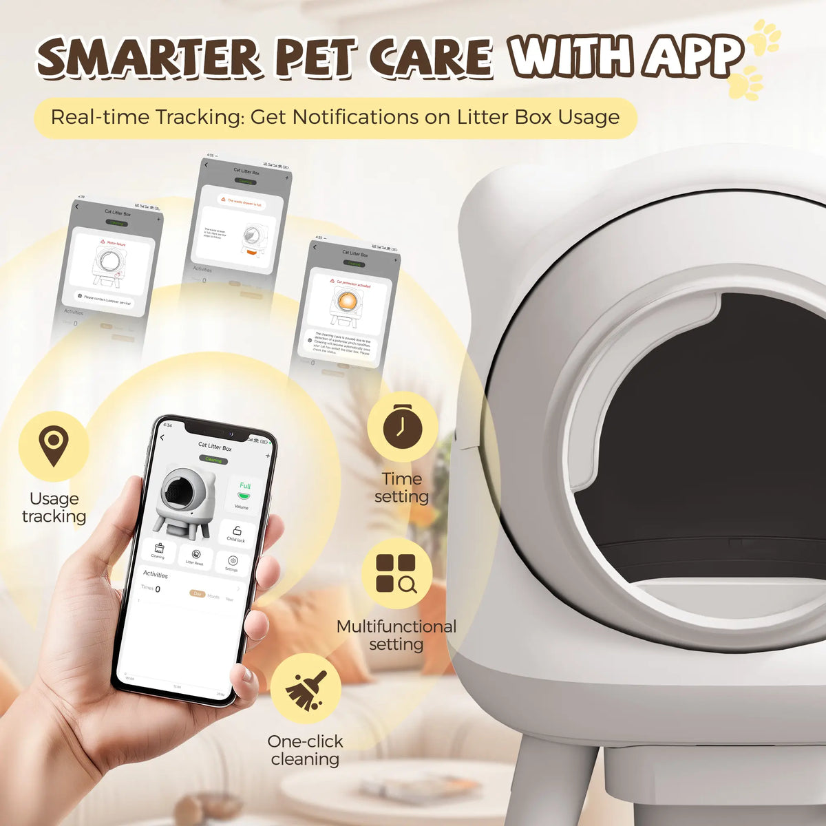 Warcat Self Cleaning Litter Box Large Capacity Automatic Litter Box with App Control via 2.4G Wifi, Safety Sensors for Cats Low Noise Electric Litter Robot