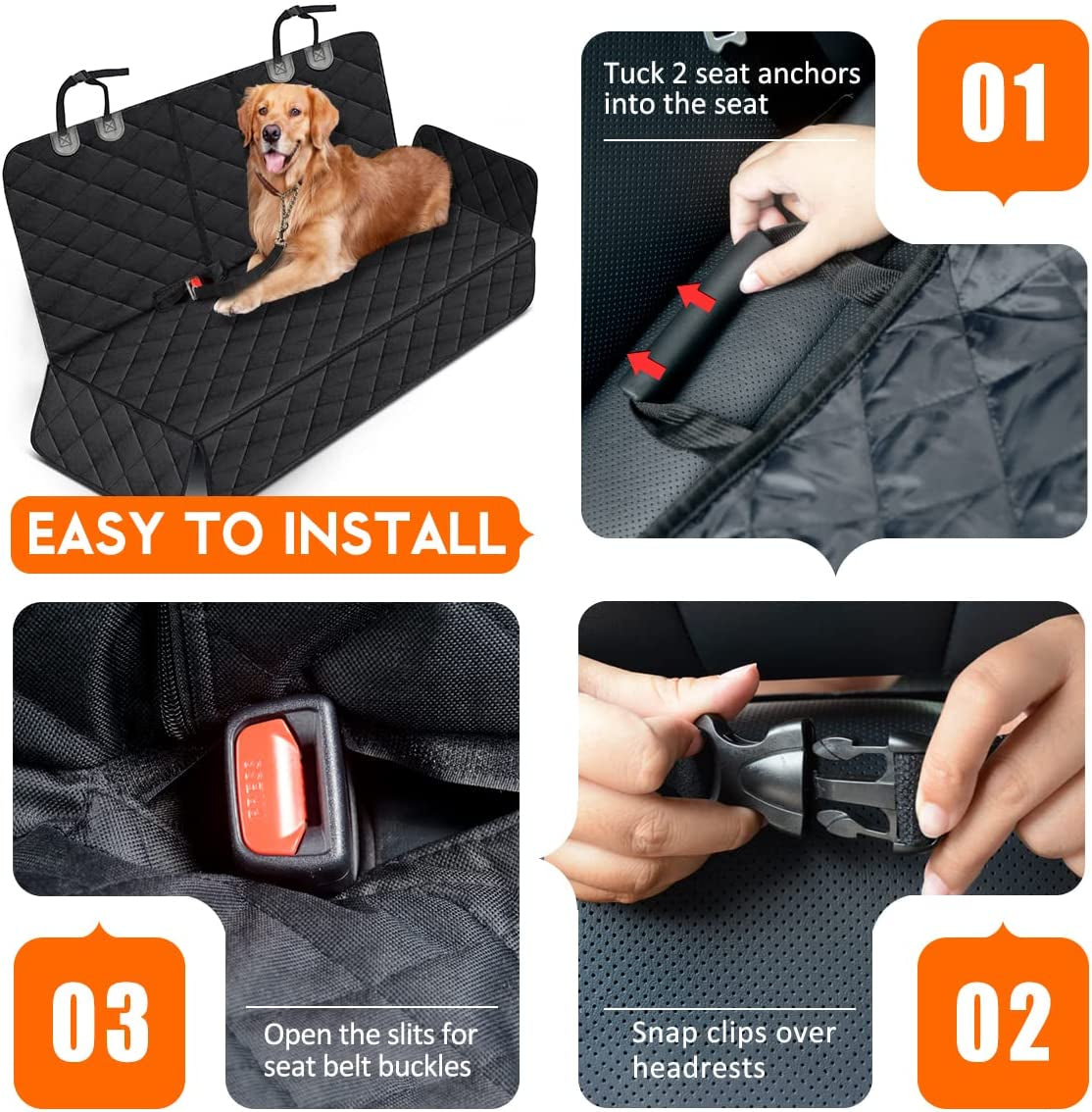 Ultimate Dog Car Seat Cover - Waterproof, Non-Slip Back Seat Protector for Dogs & Kids - Fits Most Cars, Trucks & SUVs - Black