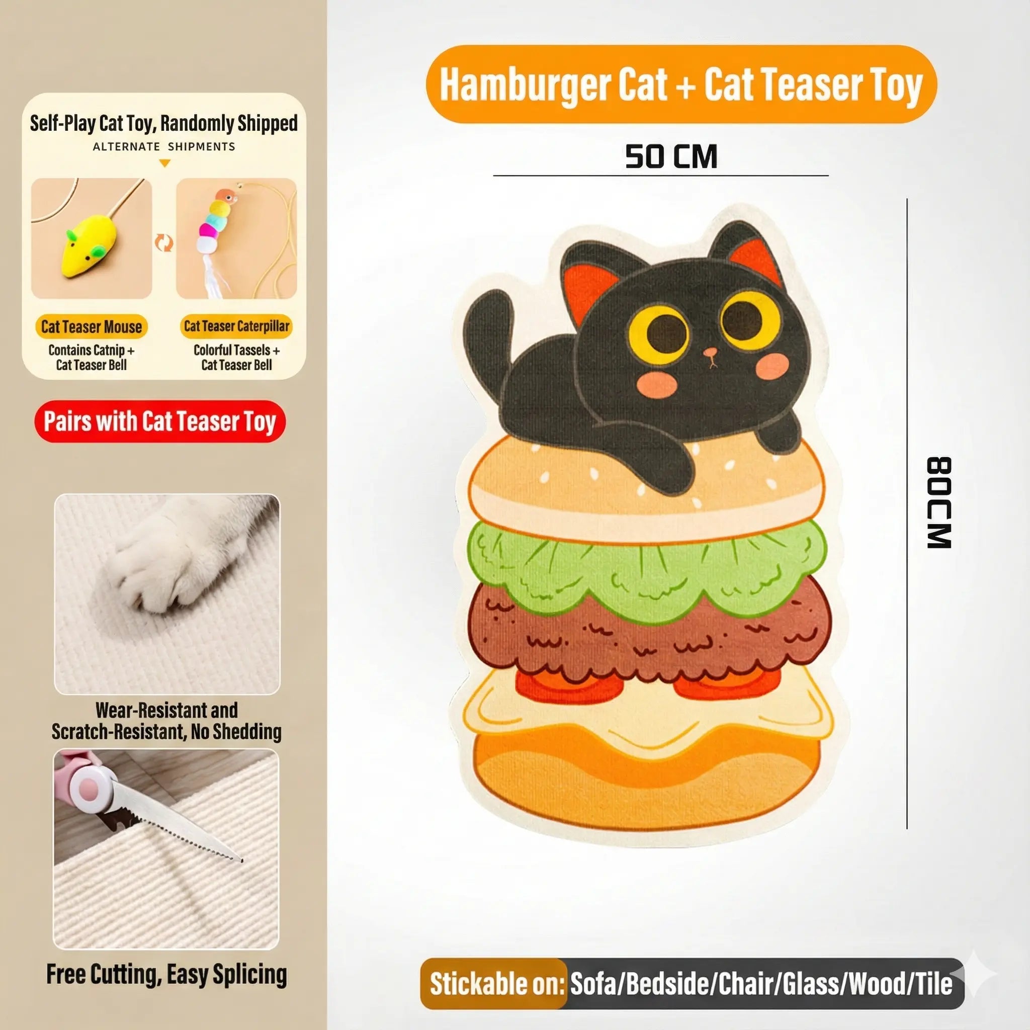 Smartwell Kawaii Cat Scratcher Mat - The Ultimate Wall-Mounted Fun and Protection for Your Feline Friend!