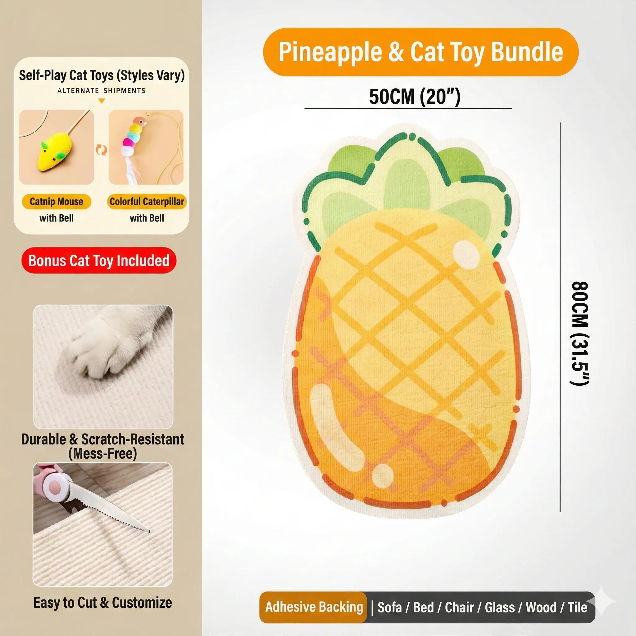 Smartwell Kawaii Cat Scratcher Mat - The Ultimate Wall-Mounted Fun and Protection for Your Feline Friend!