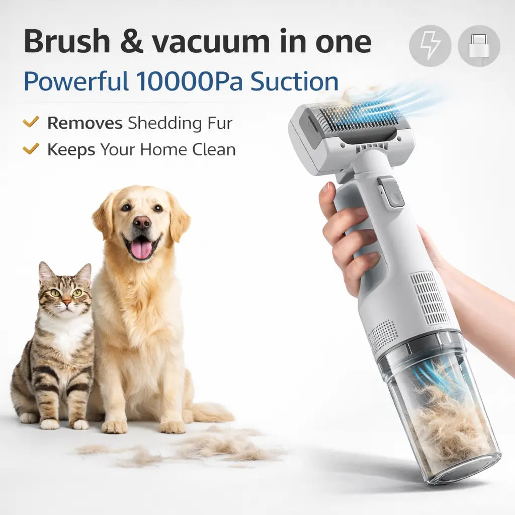 Revolutionary Cordless Pet Grooming Vacuum Brush - Effortless Hair Removal with 3 Adjustable Combs and Whisper-Quiet Suction!