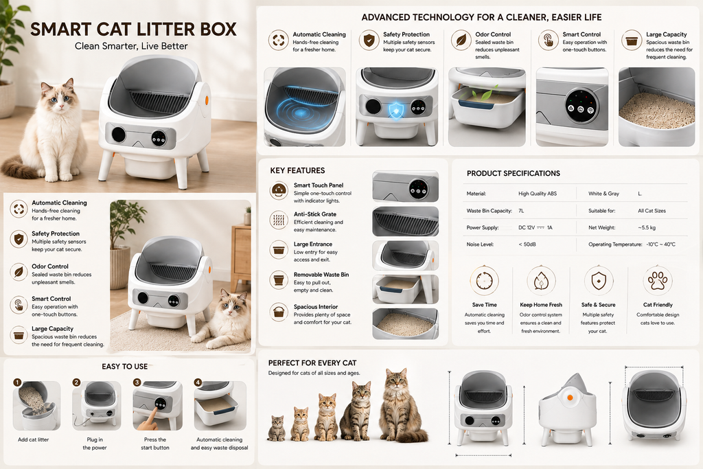 Smart Self-Cleaning Automatic Cat Litter Box with App Control | WiFi Connected | Odor Control | Large Capacity