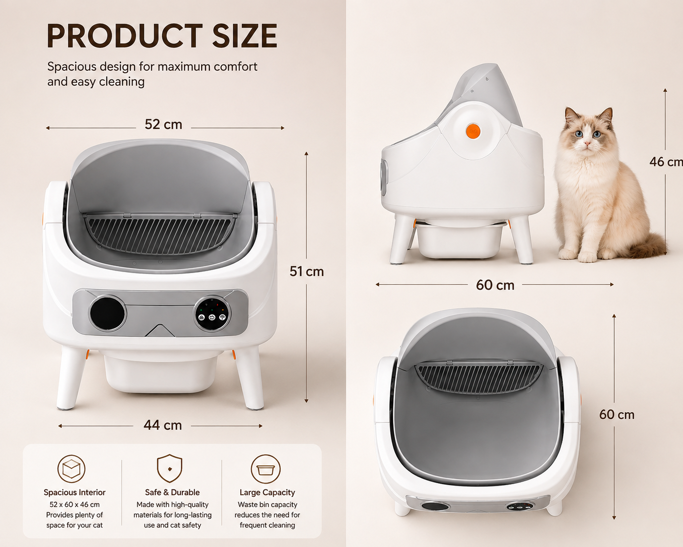Smart Self-Cleaning Automatic Cat Litter Box with App Control | WiFi Connected | Odor Control | Large Capacity