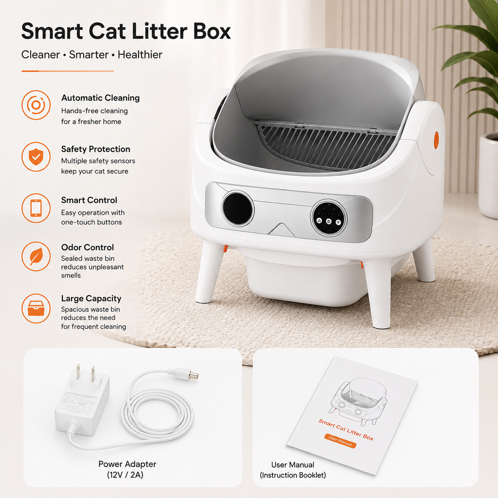 Smart Self-Cleaning Automatic Cat Litter Box with App Control | WiFi Connected | Odor Control | Large Capacity